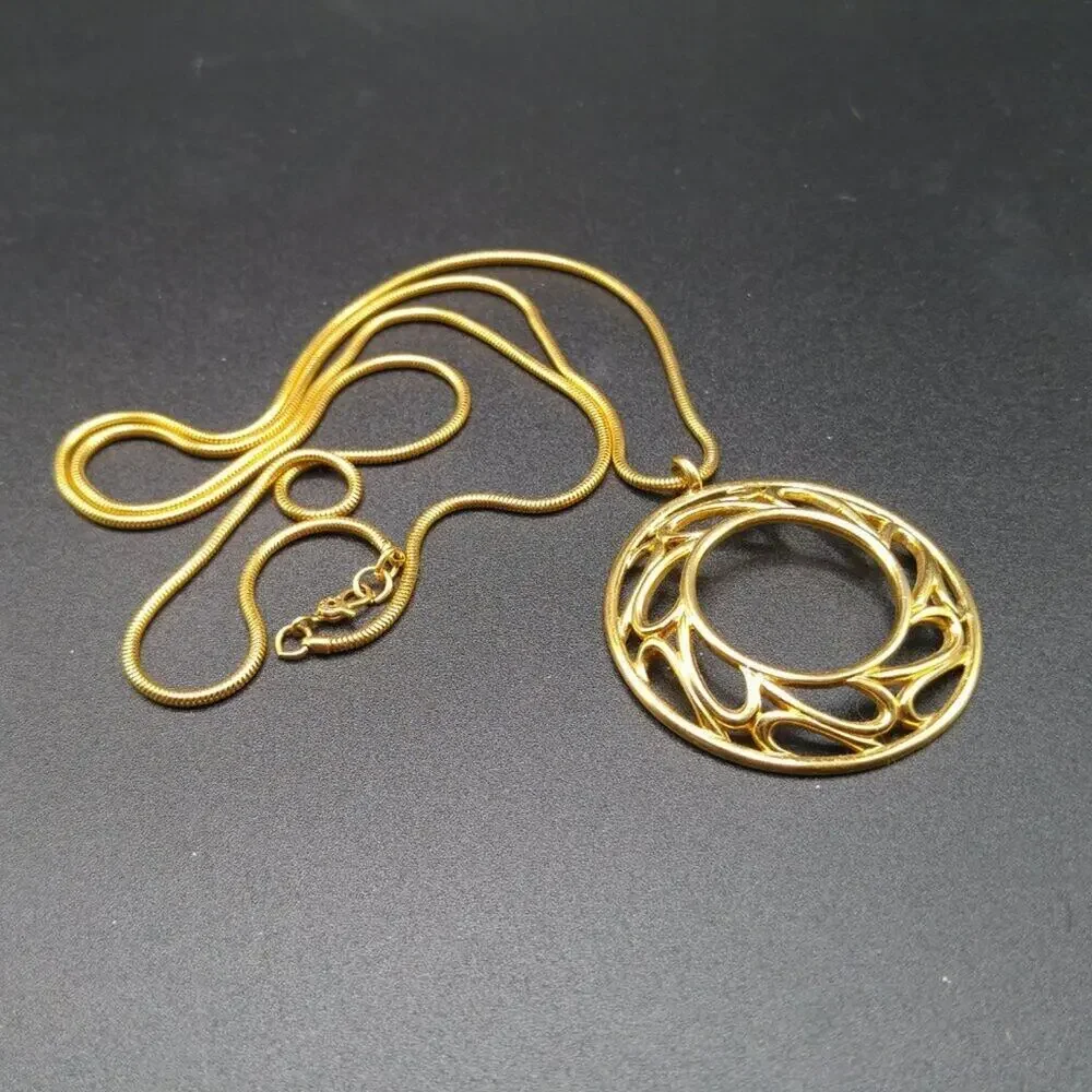 Monet Vintage Pendant Necklace, Gold Plated, Snake Chain, Sister Clasp, 30 Inch